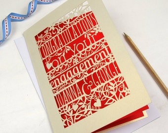 Personalised Papercut Engagement Card, Floral Engagement Congratulations Laser Cut, sku_floral-engagement
