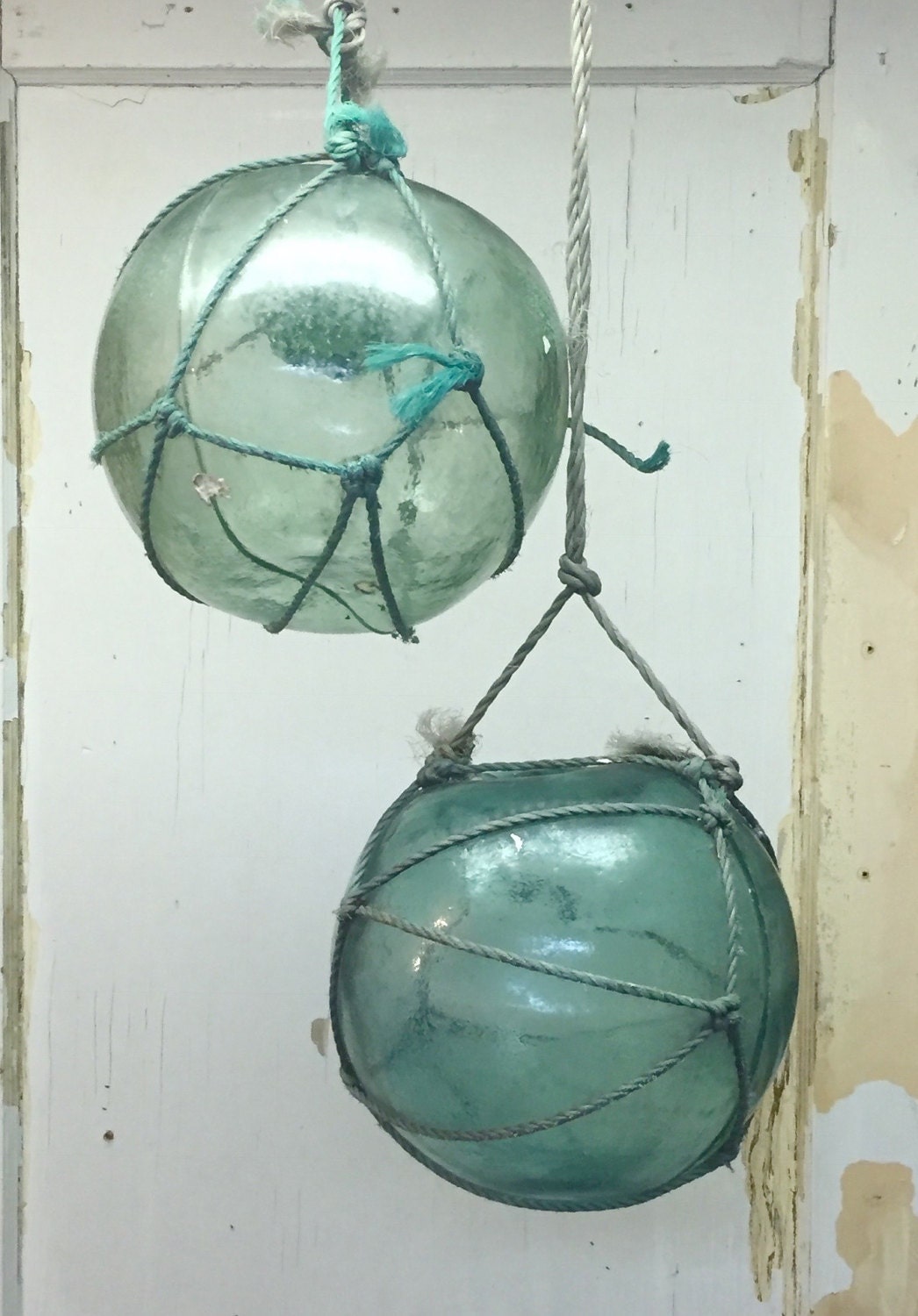 Large Glass Fishing Float One Vintage Authentic Aqua Blue