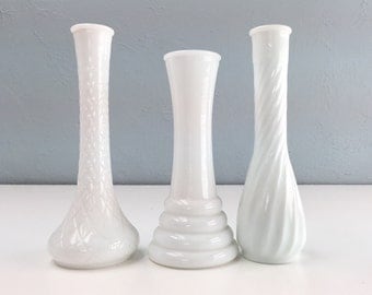 Vintage Milk Glass Vase Collection, Set of Three