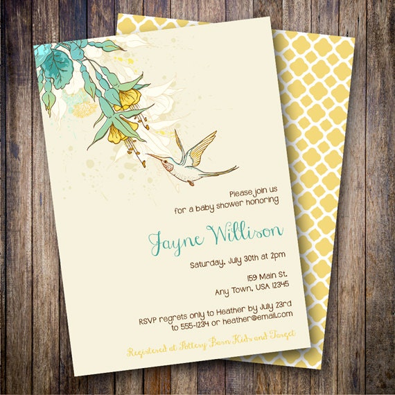 Hummingbird Baby Shower Invitation Hummingbird Baby Shower
