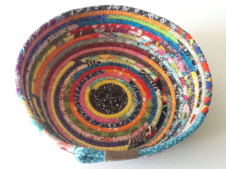 Multi Colored Coiled rope Bowl Fabric Bowl Catchall Basket