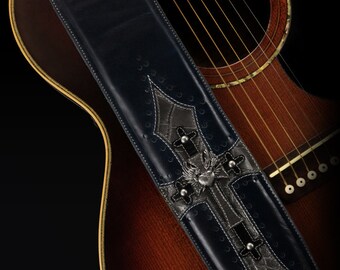 Leather Guitar Strap: Blue Harbinger Guitar Strap