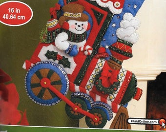 Bucilla All Aboard 16" Felt Christmas Stocking Kit 86435 Train Frosty The Snowman