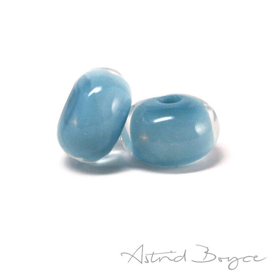 Simply Niagara Artisan Lampwork Glass Bead Pair - Lovely Niagara Blue Pantone 2017 Color-Light Blue Lampwork Bead with Crystal Clear Overlay