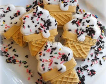 Ice cream cone cookies - gift cookies - birthday cookies - 1 dozen ice cream decorated cookies