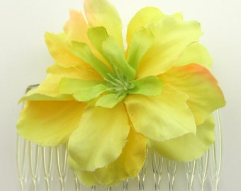 2.75" Yellow Peach Apple Blossom Silk Flower Hair Comb
