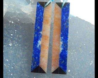 Lapis Lazuli,Sun Stone,White Agate Intarsia Gemstone Earring Bead,40x9x3mm,6.5g