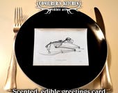 3 x Scented and Edible Vintage Bat Skeleton Greeting Cards