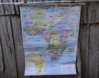 Vintage French Africa Map Afrique Large Double Sided Plastic Coated School College Maps Physical Political circa 1970-1980s / English Shop