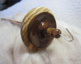 Top Whorl Drop Spindle in Zebrawood & Brown Ebony by Silly Salmon Designs