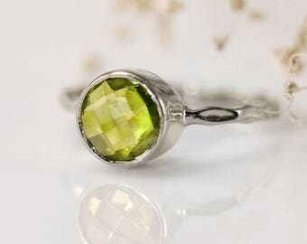 SALE - Stack Ring - Green Peridot Ring Silver - Stacking Ring - August Birthstone Ring - Sterling Silver Ring