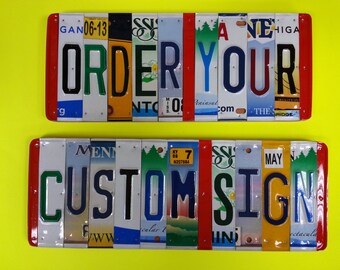 License Plate Sign per character.Unique Handmade Personalized Gift,aluminium/Tin gift, Automobile enthusiast,man cave,child's name,
