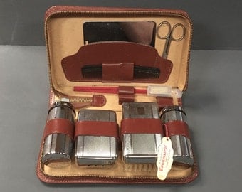 Vintage Mens Chrome Grooming Kit Gentleman's Travel Vanity 1960s Connoisseur