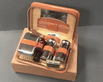 Unused Vintage Mens Chrome Grooming Kit Gentleman's Travel Vanity 1960s Connoisseur in Original Box