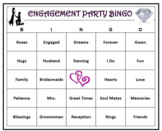 Engagement Party Bingo Game 30 Cards Wedding Themed Bingo Engagement Party Bingo Game 30 Cards Wedding Themed Bingo