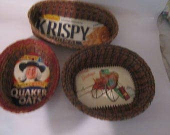 set 3 pine needle baskets vintage baskets most unusual