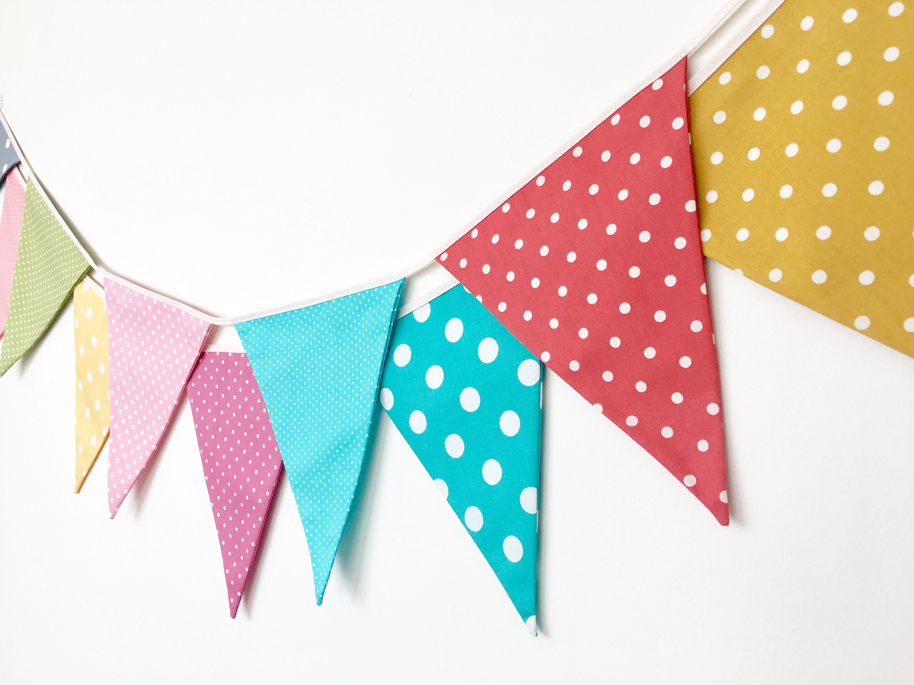 Polka Dot Bunting Garland Fabric Banners Pink Green Blue