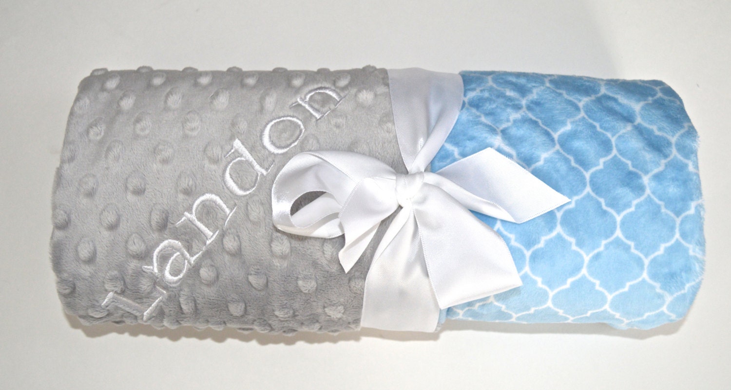 Monogrammed Minky Baby Blanket Light Blue by MoonbeamMinky