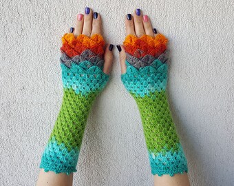 Fingerless Gloves Handmade Wrist Warmers Arm Warmers Mitts Ladies fingerless gloves lacy long mittens womens fingerless Dragons gloves