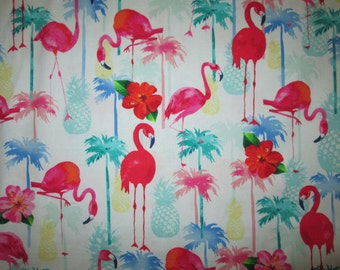 Flamingo Tropical Pineapple Palm Tree Cotton Fabric Fat Quarter or Custom Listing