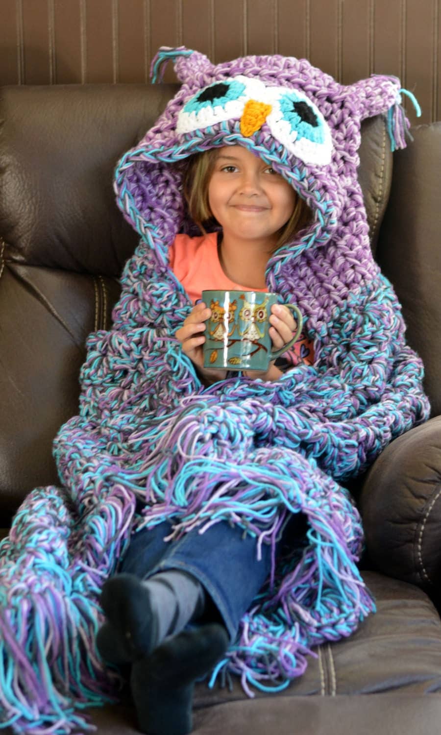 MJ's Off the Hook Adult Size Owl Blanket Hooded Owl