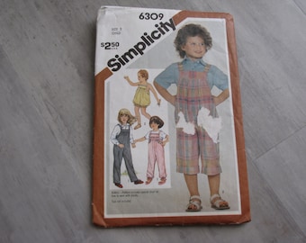 Vintage 1983 Baby Toddler Overalls and Romper Pattern - Simplicity 6309 - Size 2 - Toddler
