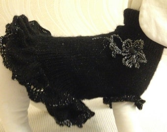 Handknit acrylic black dog dress/pet fashion/ pet clothes/elegant dress/coats