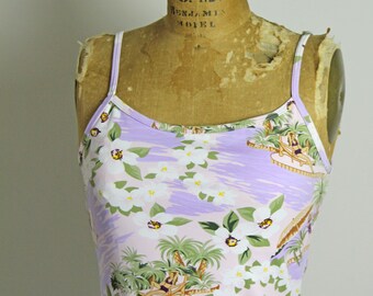 1980s Hawaiian Lady Print Dress