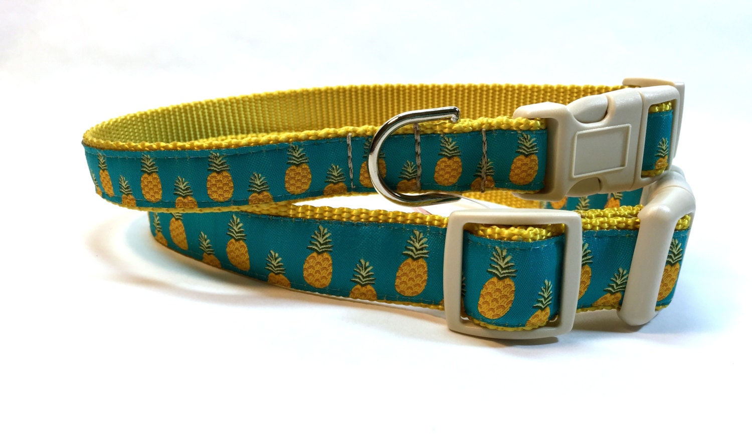 Pineapple dog collar teal light blue collar by BoziesBagsnWags