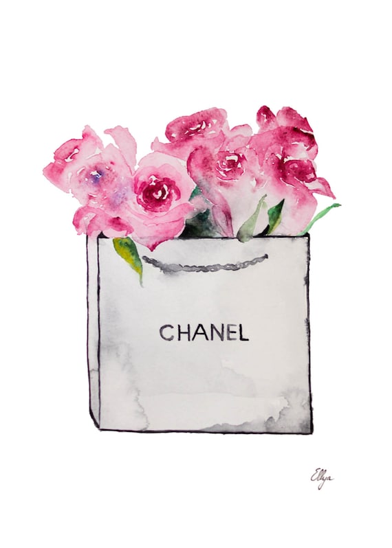 Items similar to Pink Roses in Chanel Paper Bag (11'x15') Original Art ...