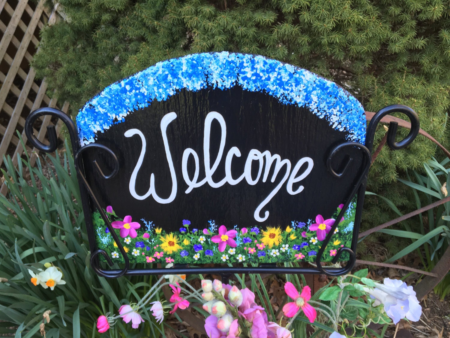 Wildflower Flower Garden Slate Sign Hand Painted Personalized