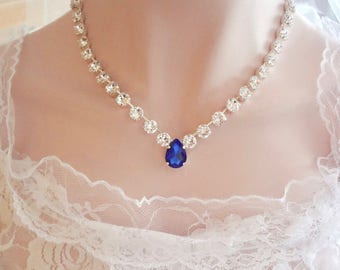 Swarovski crystal necklace, Brides necklace, Crystal wedding necklace, Blue sapphire crystal necklace,Something blue,Bridal necklace, SOPHIA