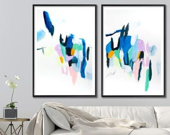 Giclee print of Abstract Painting Geometric Art Large Wall Art Painting Print Blue Pink mid century modern art Duealberi