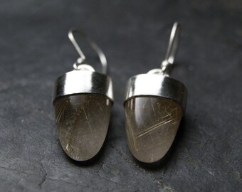 Rutilated Quartz Fin Earrings in Sterling Silver