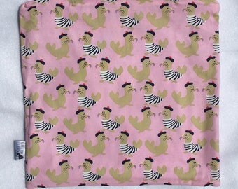 Pink French Seals PUL Lined Wet Bag with Zipper Close