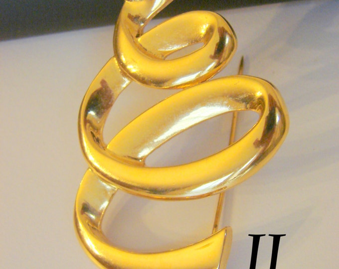 Large Vintage Designer Signed JJ Modernist Abstract Goldtone Brooch Retro Jewelry Jewellery