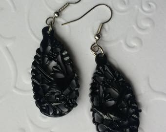Black Teardrop Bird earrings