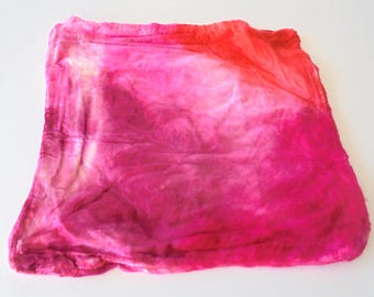 Silk Hankies (Mawata) to Spin, Knit, or Felt - One-of-a-Kind Hand Painted Silk Hankies #10 - 9 grams - Pink, White, Orange