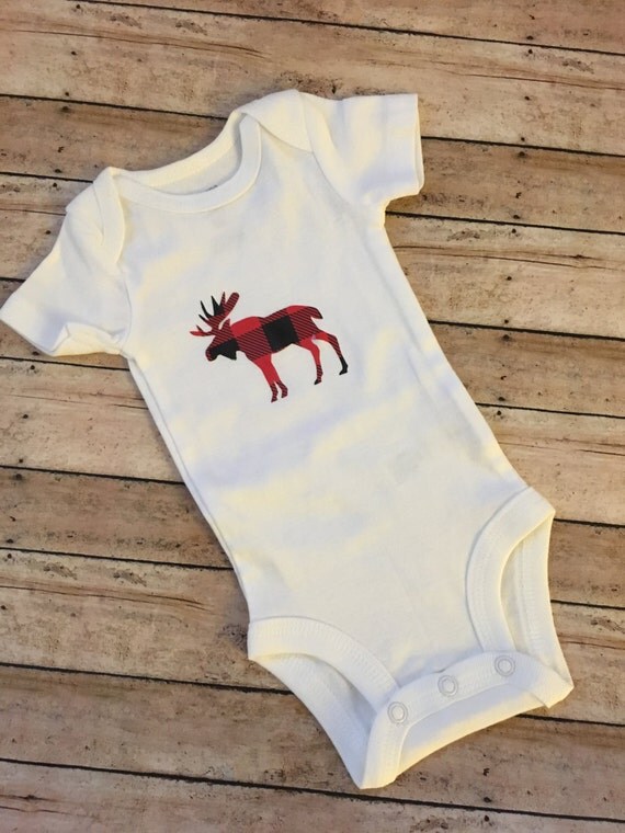 Buffalo Plaid Moose Baby Bodysuit Plaid by MoosesCreations