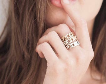 ID Ring, Chunky Silver Ring, Signet Curb Chain Ring, Oxidized Silver, Artisan Handmade by Sheri Beryl