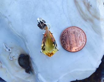 Citrine Faceted Silver Wrapped Pendant and Chain