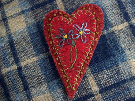 Rustic Country Heart with Embroidered Flowers Valentine's