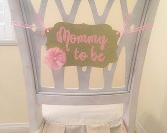 Pink and gold Baby Shower Chair banner Mommy to be pin Chair Banner chair sign mommy to be sign gold Glitter gold chevron baby shower pin