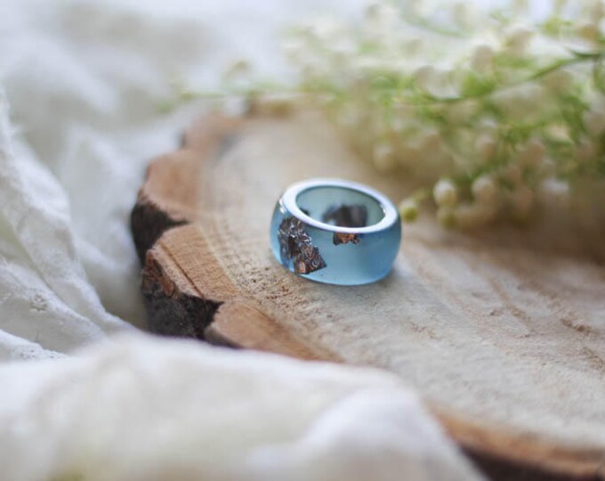 Blue Resin Ring, Copper Flakes Resin Ring, Gift For Her