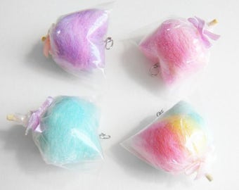 Kawaii Cotton Kitty,Pastel Kitty Spun Sugar, Bagged Carnival Cotton Candy,OOAK Candy Floss Necklace