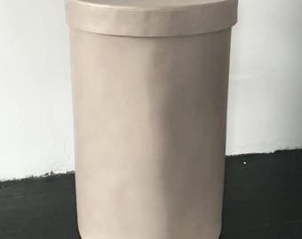 Handmade in USA! Dove gray all leather hamper with lid