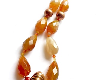 Red carnelian necklace - semi-precious stone and copper necklace - orange gemstone jewelry, carnelian teardop necklace