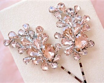 Blush Rhinestone Bobby Pins,Blush Bridal Bobby Pins,Blush Wedding Bobby Pins,Blush Crystal Bobby Pins,Blush Hair Accessories,Blush Hair Pins