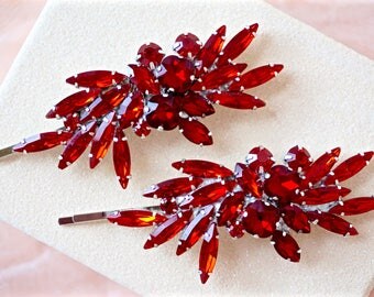 Red Rhinestone Bobby Pins,Red Bridal Bobby Pin,Red Wedding Bobby Pin,Red Crystal Bobby Pin,Red Bridal Hair Piece,Red Hair Accessory