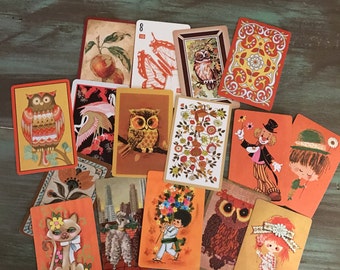 Orange Swap Cards / 16 Vintage Mixed Orange Cards for Altered Arts, Smash Books, Journals, Mixed Media, etc.